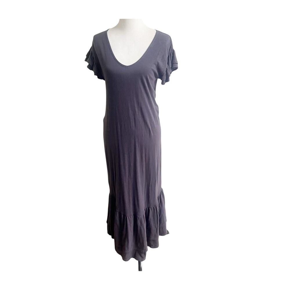 Z Supply Gray V-Neck Ruffle Sleeve Zella Cotton Slub Midi Dress Size XS - Picture 2 of 15